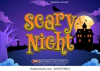Editable 3d vector text effect scary night for halloween poster design