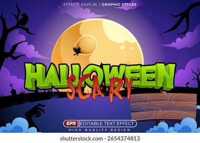 Editable 3d vector text effect halloween scary for seasonal poster design