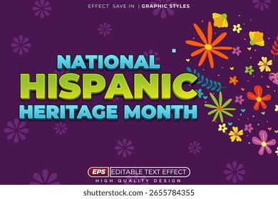 Editable 3d vector text effect national hispanic heritage month for poster design