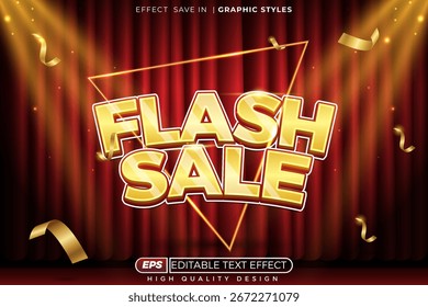 Editable 3d vector text effect flash sale with curtain for poster design template
