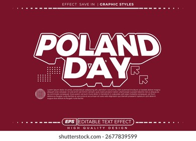 Vetor 3d editável efeito de texto poland dia para comemoração cartaz design