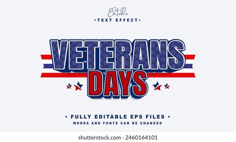 editable 3d veterans days text effect.typhography logo