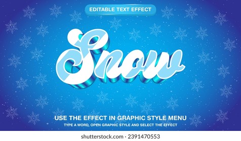 Editable 3d winter snow vector text effect Template