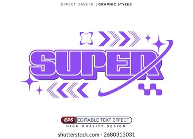 Editable 3d y2k text effect super with decorative background for design template