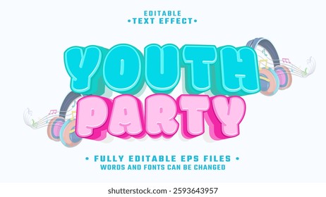 editable 3d youth party text effect.typhography logo