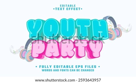 editable 3d youth party text effect.typhography logo
