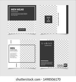 Editable 4 set square social media post template. Minimalist design.Vector illustration