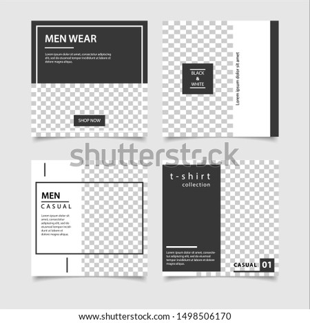 Editable 4 set square social media post template. Minimalist design.Vector illustration