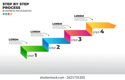 Editable 4-step infographic diagram in a clean flat design. Arranged as rising steps to the top-right, symbolizing progress and direction.
