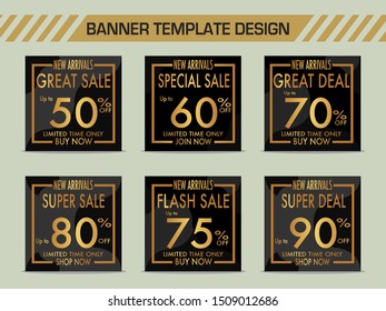 Editable 6 Set modern minimal square banner templates. Modern promotion square sale discount web banner for social media.