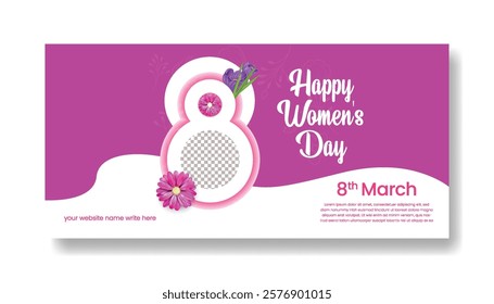 Editable 8 march Women's Day sale banner with realistic floral flower illustration women face silhouette suitable for happy mothers day banner spring greeting card template