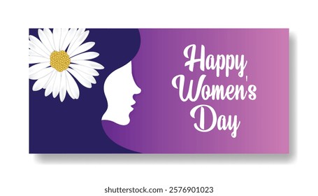 Editable 8 march Women's Day sale banner with realistic floral flower illustration women face silhouette suitable for happy mothers day banner spring greeting card template