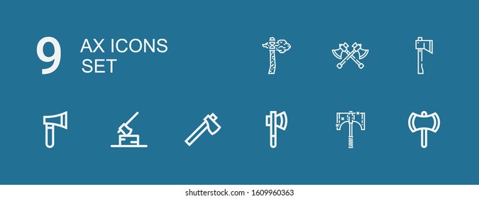 Editable 9 ax icons for web and mobile. Set of ax included icons line Ax, Axe, Axes on blue background