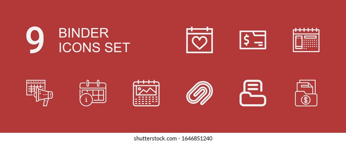 Iconos editables de 9 carpetas para web y móvil. Conjunto de iconos incluidos línea Carpeta, clip de papel, Calendario en el fondo rojo