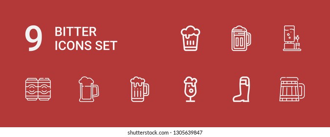 Editable 9 bitter icons for web and mobile. Set of bitter included icons line Beer, Beers on red background