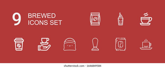 Editable 9 brewed icons for web and mobile. Set of brewed included icons line Coffee on red background