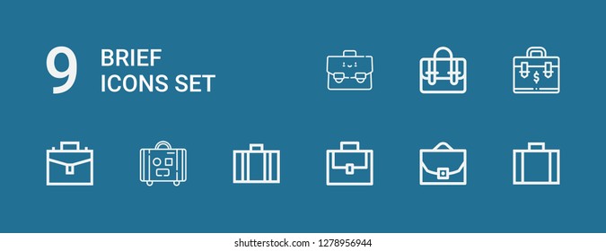 Editable 9 brief icons for web and mobile. Set of brief included icons line Suitcase, Case, Briefcase on blue background