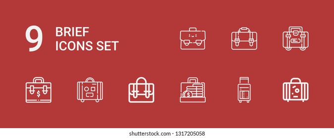 Editable 9 brief icons for web and mobile. Set of brief included icons line Suitcase, Briefcase on red background