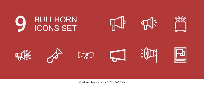 Editable 9 bullhorn icons for web and mobile. Set of bullhorn included icons line Propaganda, Megaphone, Horn, Amplifier on red background