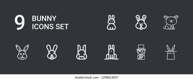 Editable 9 bunny icons for web and mobile. Set of bunny included icons line Rabbit, Magician on dark background