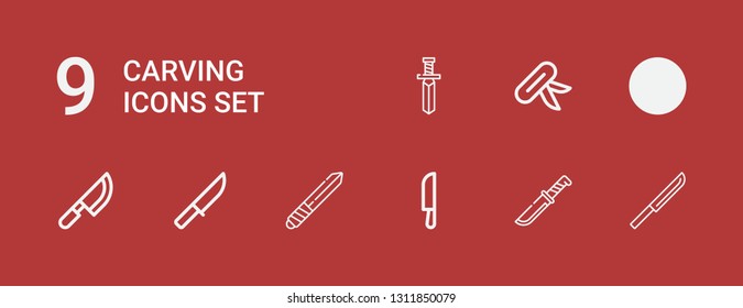 Editable 9 carving icons for web and mobile. Set of carving included icons line Knife on red background