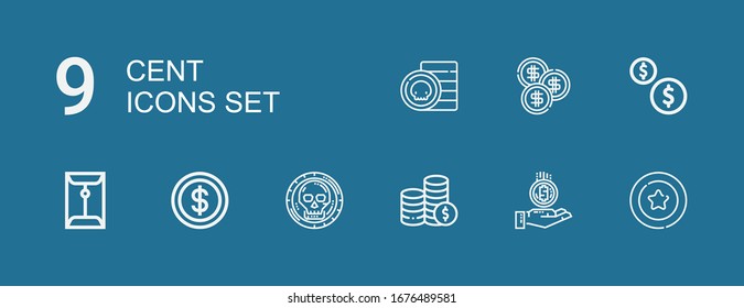 Editable 9 cent icons for web and mobile. Set of cent included icons line Coin, Coins on blue background