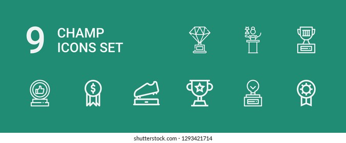 Editable 9 champ icons for web and mobile. Set of champ included icons line Prize, Trophy, Award, Awards on green background