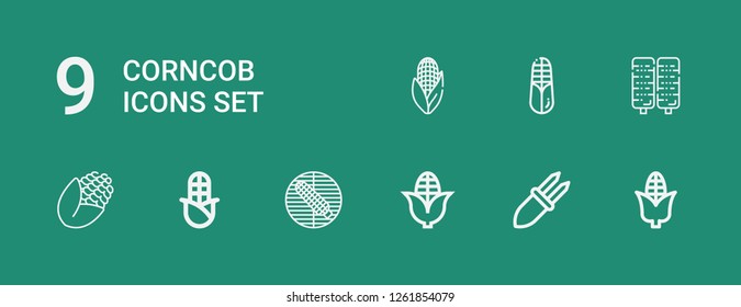 Editable 9 corncob icons for web and mobile. Set of corncob included icons line Corn on green background