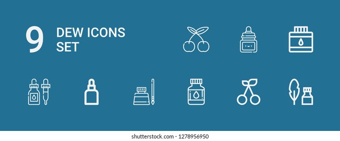 Editable 9 dew icons for web and mobile. Set of dew included icons line Ink, Cherry, Drops on blue background