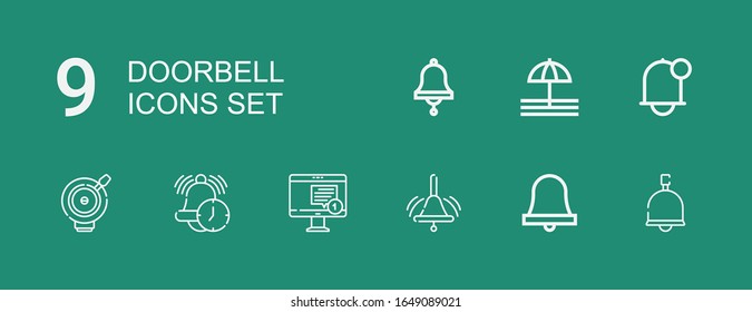 Editable 9 doorbell icons for web and mobile. Set of doorbell included icons line Bell, Notification, Alarm on green background