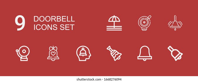 Editable 9 doorbell icons for web and mobile. Set of doorbell included icons line Bell, Alert, Alarm on red background
