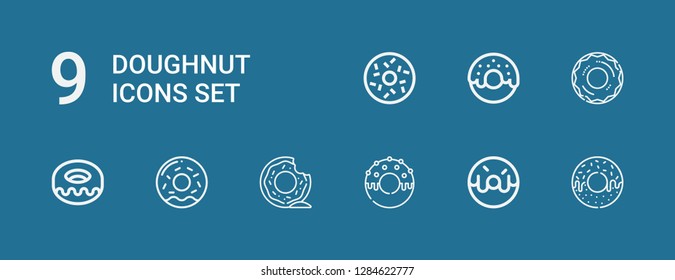 Editable 9 doughnut icons for web and mobile. Set of doughnut included icons line Donut, Doughnut on blue background