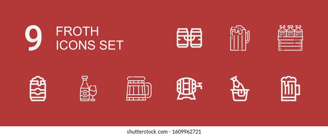 Editable 9 froth icons for web and mobile. Set of froth included icons line Beer, Beer can on red background