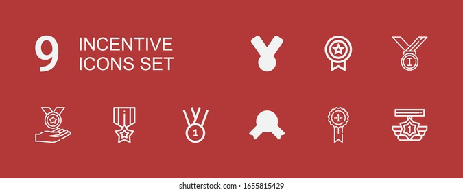 Editable 9 incentive icons for web and mobile. Set of incentive included icons line Medal, Medals on red background