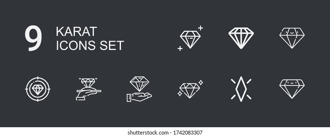 Editierbare 9 Karat Icons für Web und Mobile. Set mit Karat Icons Zeile Diamond auf dunklem Hintergrund