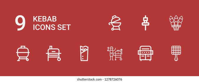 Editable 9 kebab icons for web and mobile. Set of kebab included icons line Grill, Kebab, Bbq, Skewer on red background