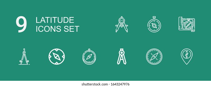 Editable 9 latitude icons for web and mobile. Set of latitude included icons line Compass on green background