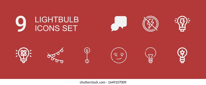 Editable 9 lightbulb icons for web and mobile. Set of lightbulb included icons line Idea, Smart, Lamp, Light, Creativity, Electricity on red background