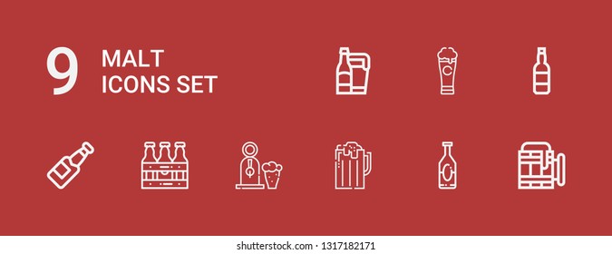 Editable 9 malt icons for web and mobile. Set of malt included icons line Beer, Beers on red background