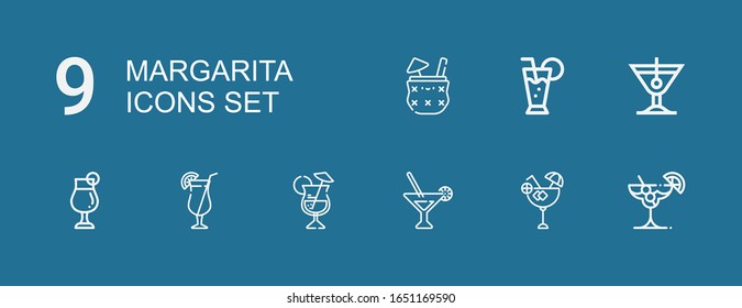 Editable 9 margarita icons for web and mobile. Set of margarita included icons line Cocktail, Martini on blue background