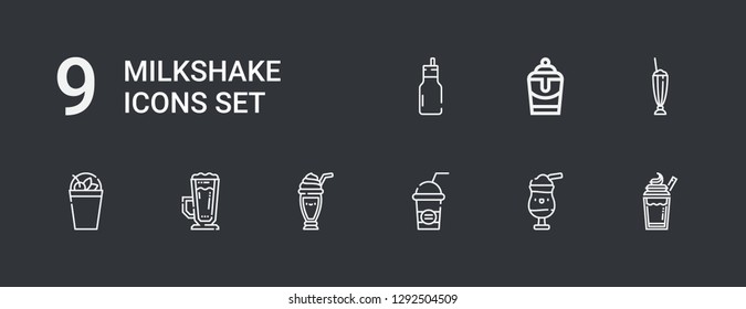 Editable 9 milkshake icons for web and mobile. Set of milkshake included icons line Milkshake, Frappe on dark background