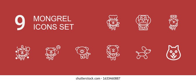 Editable 9 mongrel icons for web and mobile. Set of mongrel included icons line Dog on red background