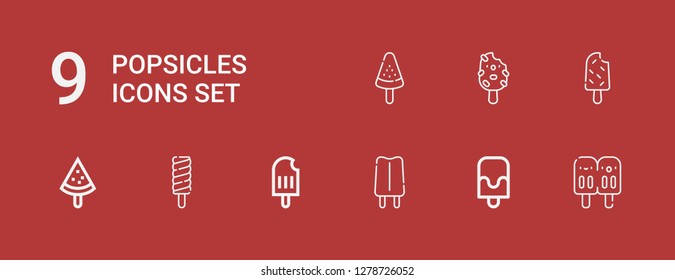 Editable 9 popsicles icons for web and mobile. Set of popsicles included icons line Popsicle on red background