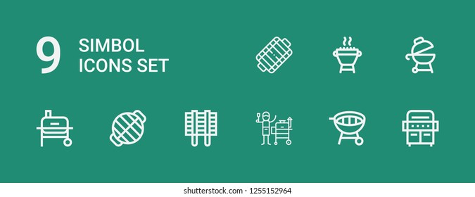 Editable 9 simbol icons for web and mobile. Set of simbol included icons line Grill on green background