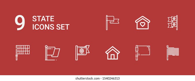 Editable 9 state icons for web and mobile. Set of state included icons line Flag, Home, Flags on red background