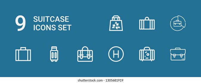 Editable 9 suitcase icons for web and mobile. Set of suitcase included icons line Suitcase, Hotel, Briefcase, Bag on blue background