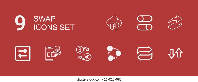 Editable 9 swap icons for web and mobile. Set of swap included icons line Transfer, Exchange, Switches on red background