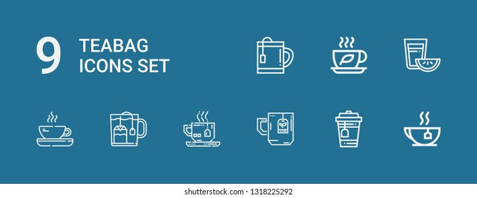 Editable 9 teabag icons for web and mobile. Set of teabag included icons line Tea on blue background