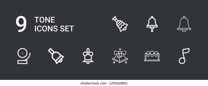 Editable 9 tone icons for web and mobile. Set of tone included icons line Musical note, Drums, Bell, Notification on dark background