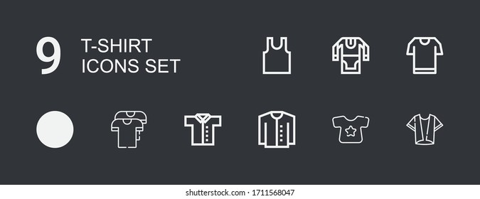 Editable 9 t-shirt icons for web and mobile. Set of t-shirt included icons line Shirt, Cardigan, Tshirt, Tunic, Sleeveless on dark background